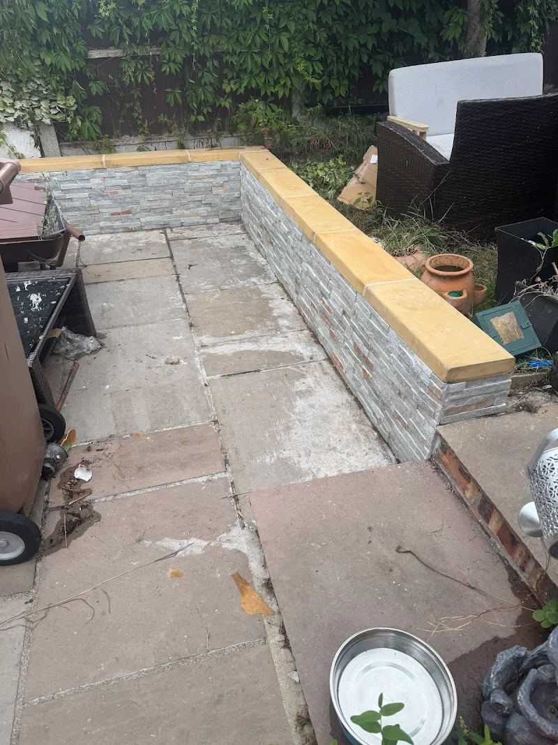 Split faced tiling with coping stone